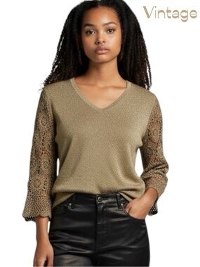 Vintage Joesph A. Metallic Gold Crocheted Formal Evening Glam Top Size L